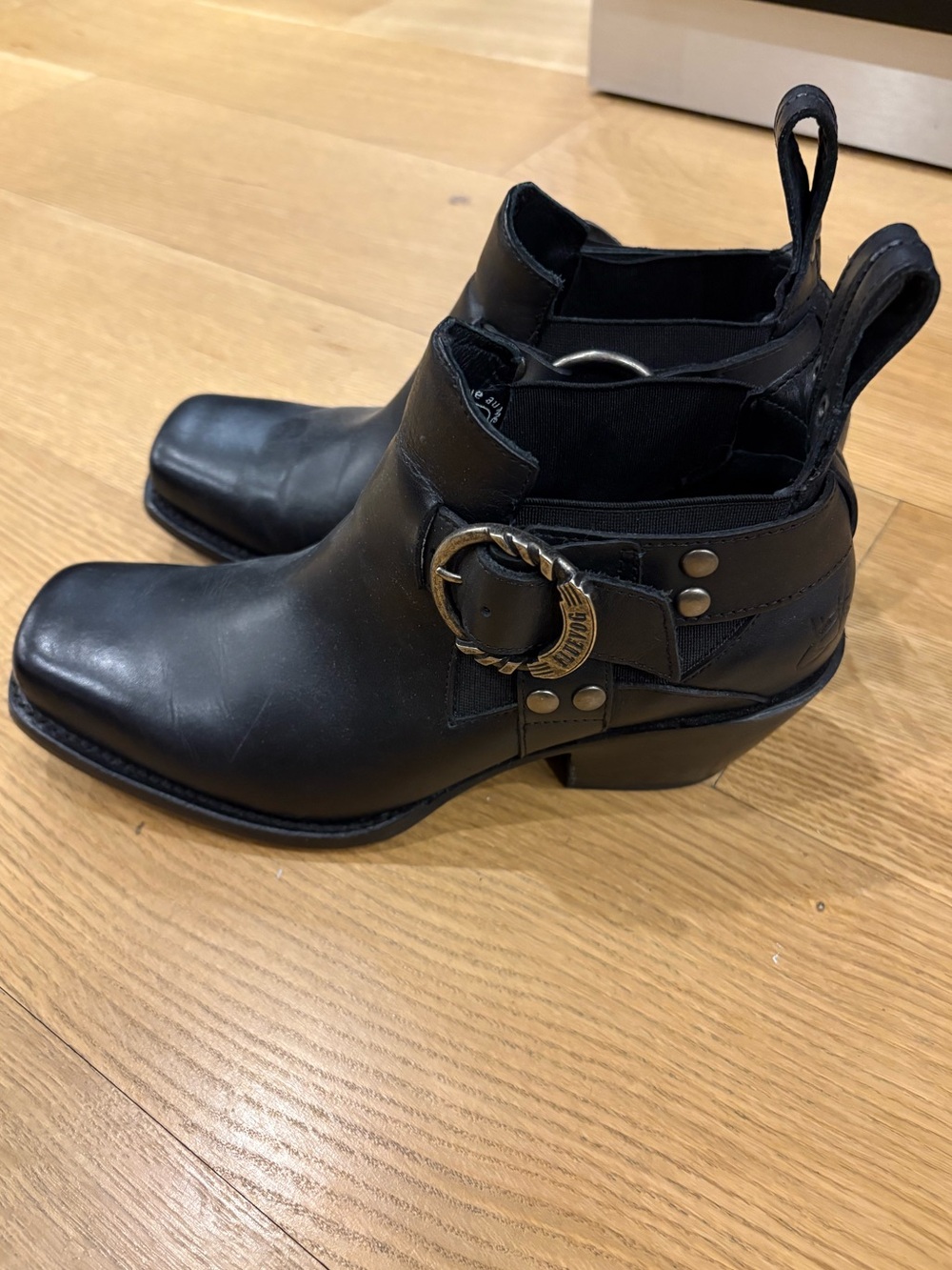 John Fluevog Black Leather Ankle Boots with Decorative Buckle - Picture 1 of 5